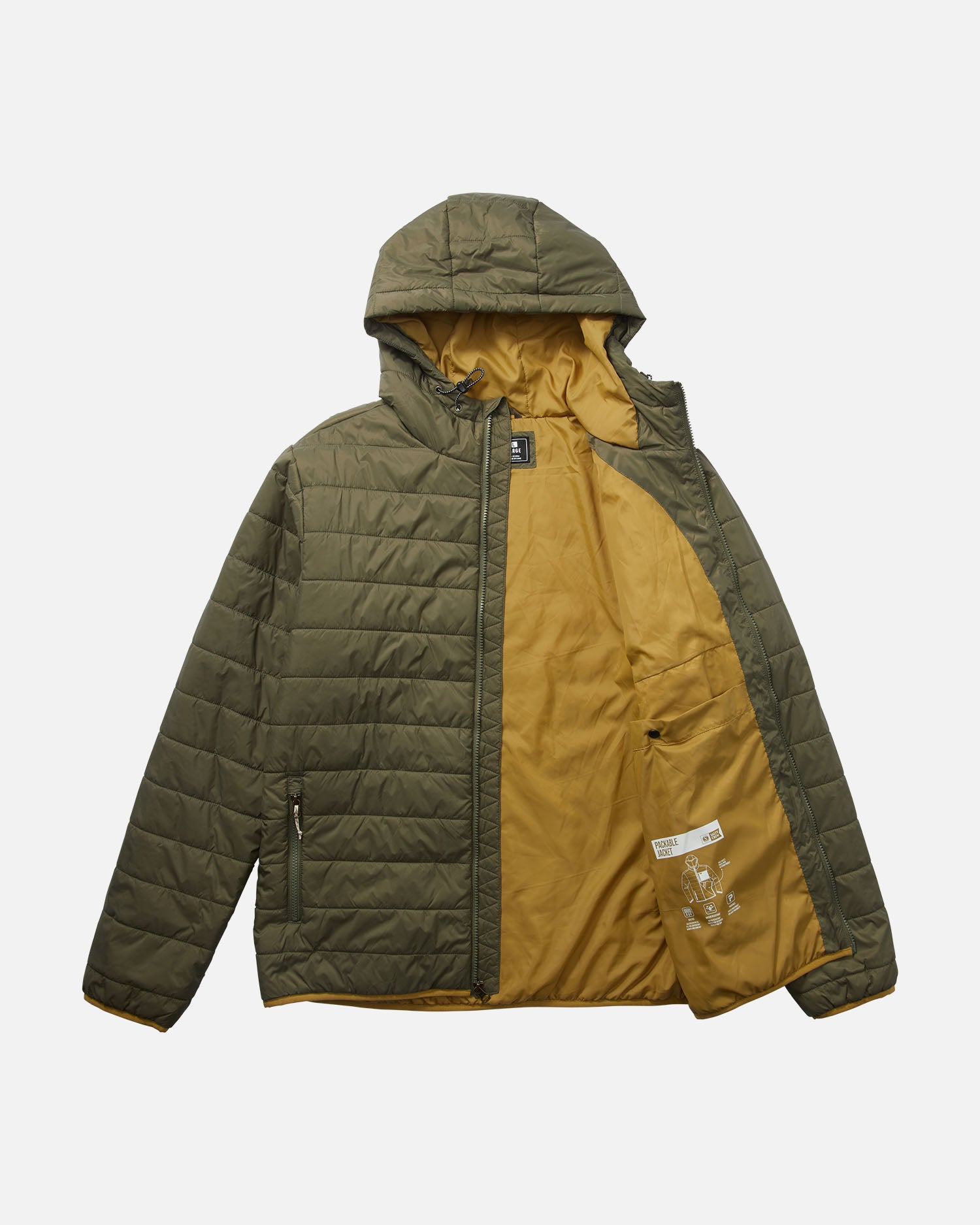 opened front view of Barrier 2.0 Olive Puff Jacket