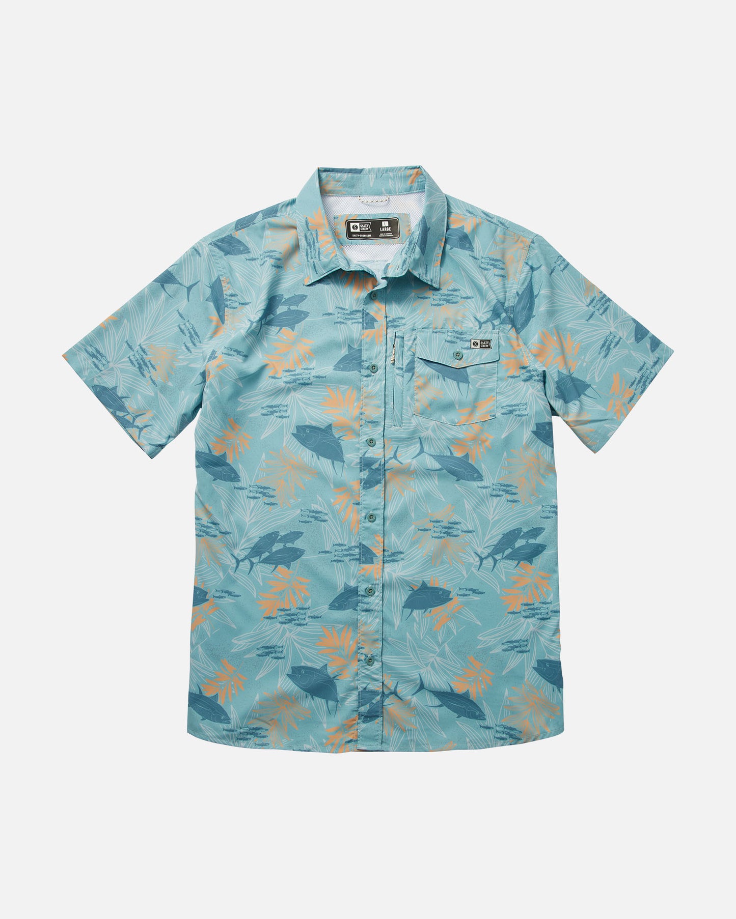 front view of Feeding Frenzy Ocean S/S Tech Woven