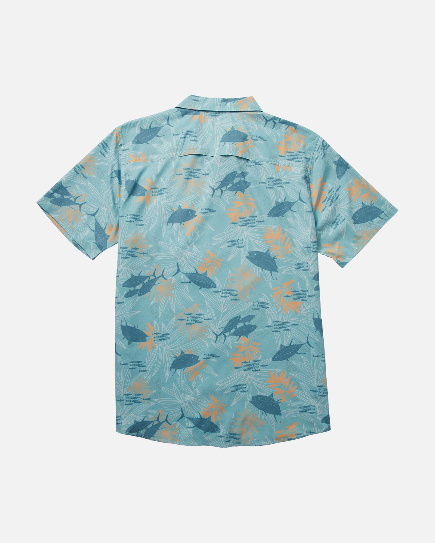 back view of Feeding Frenzy Ocean S/S Tech Woven