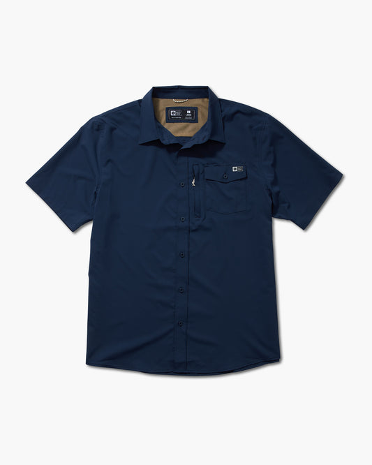 front view of Offshore Navy S/S Tech Woven