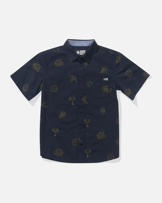 Front view of the Good Vibes Boys Woven - Navy. 