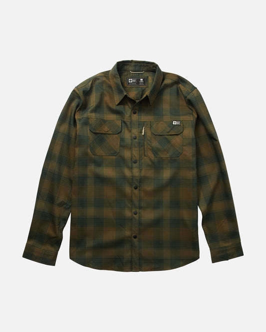 front view of Fathom Olive Tech Flannel