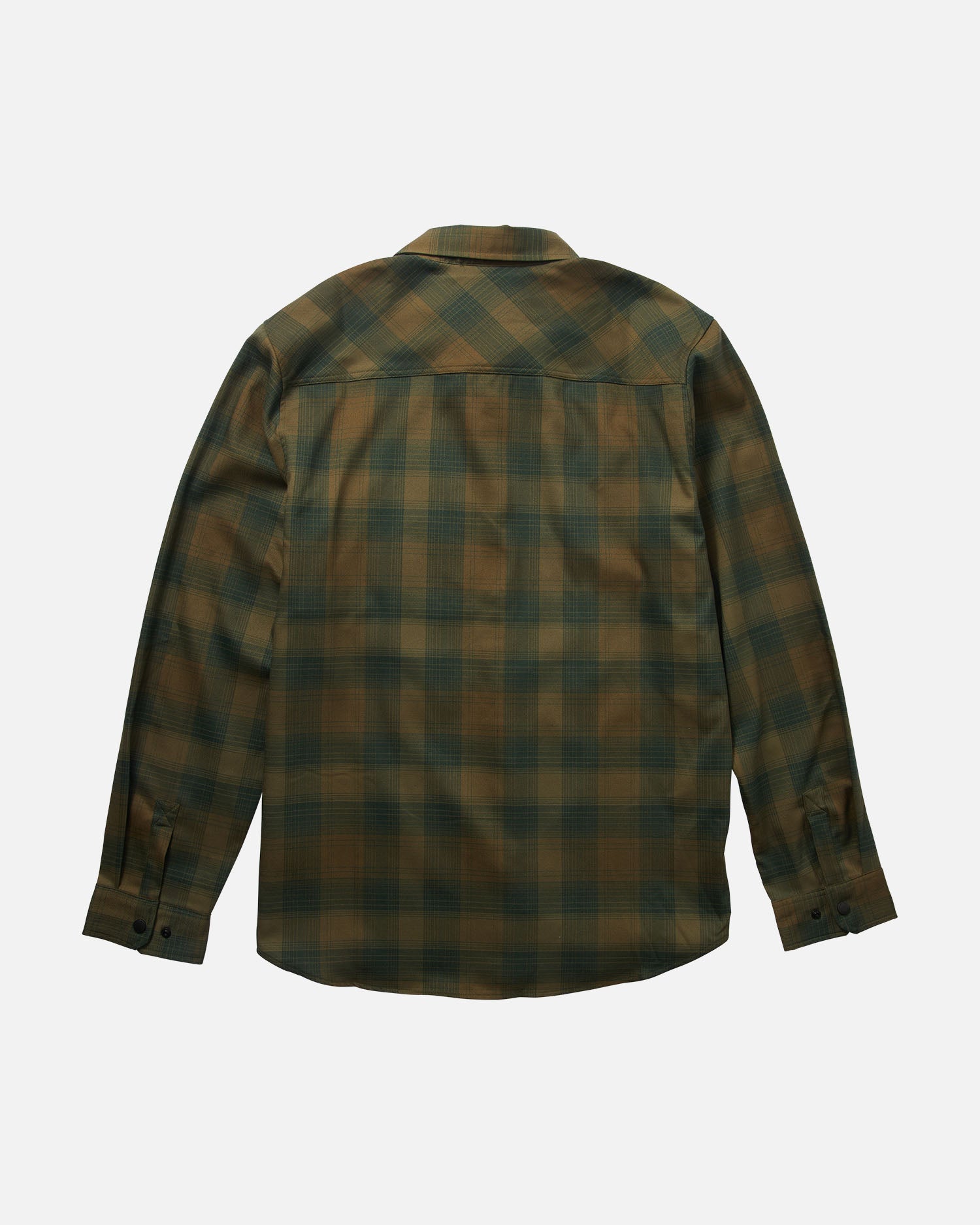 back view of Fathom Olive Tech Flannel