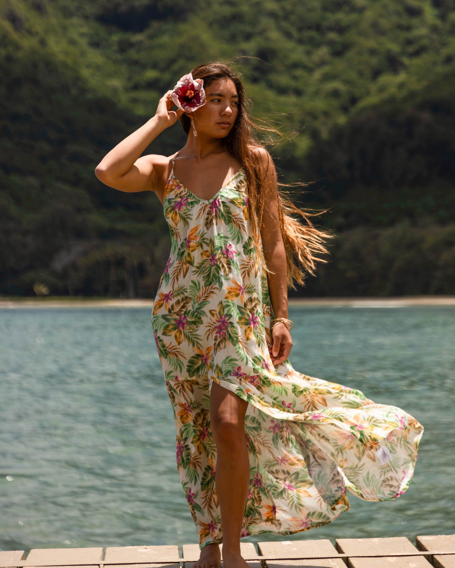 Lifestyle shot of the Baja Maxi Dress - Cream. 