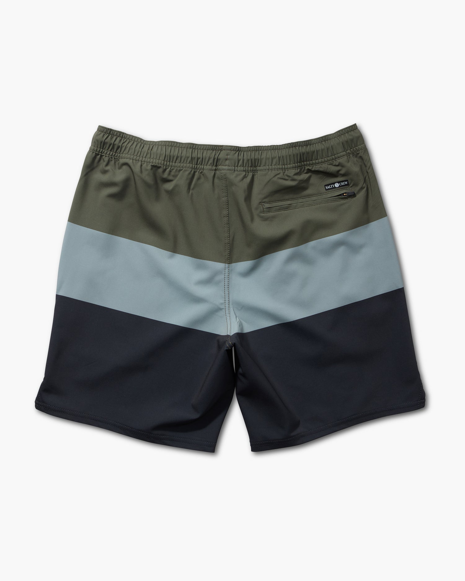 back view of Wayfinder Olive Elastic Boardshort