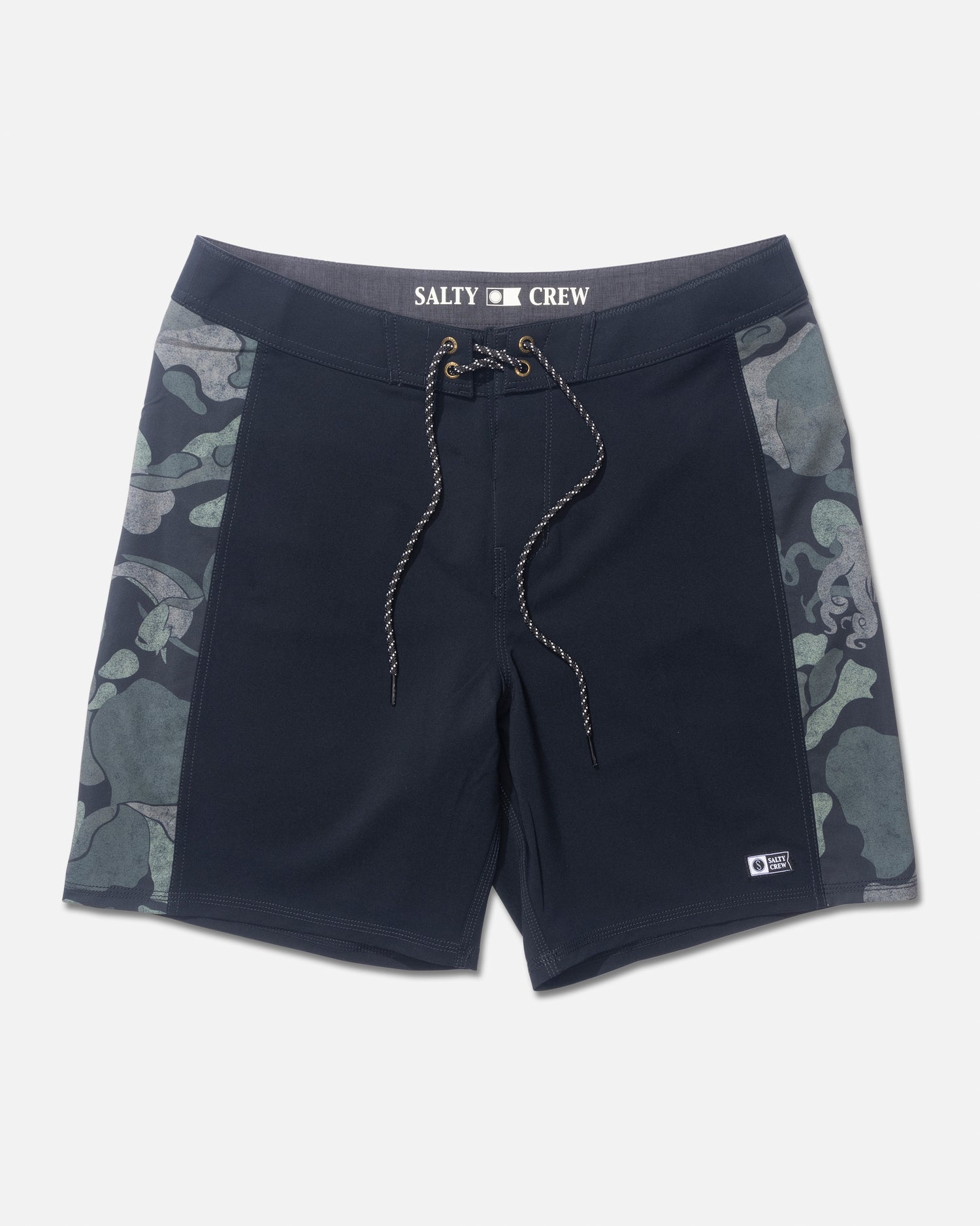 Front view of the Sidebar Boardshort - Black. 