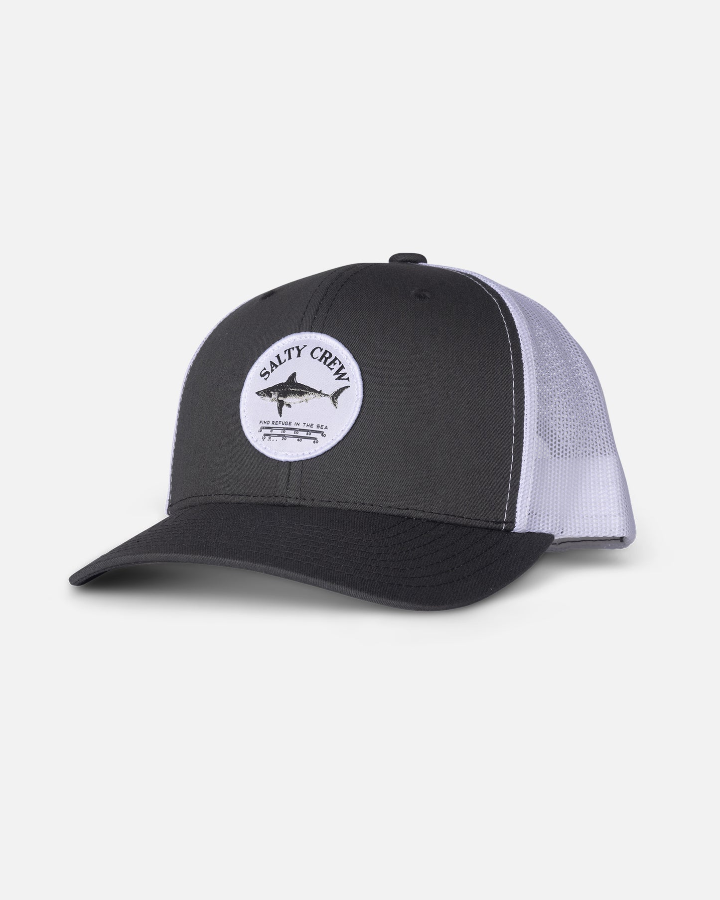 front view of Bruce Retro Trucker Hat - Charcoal White