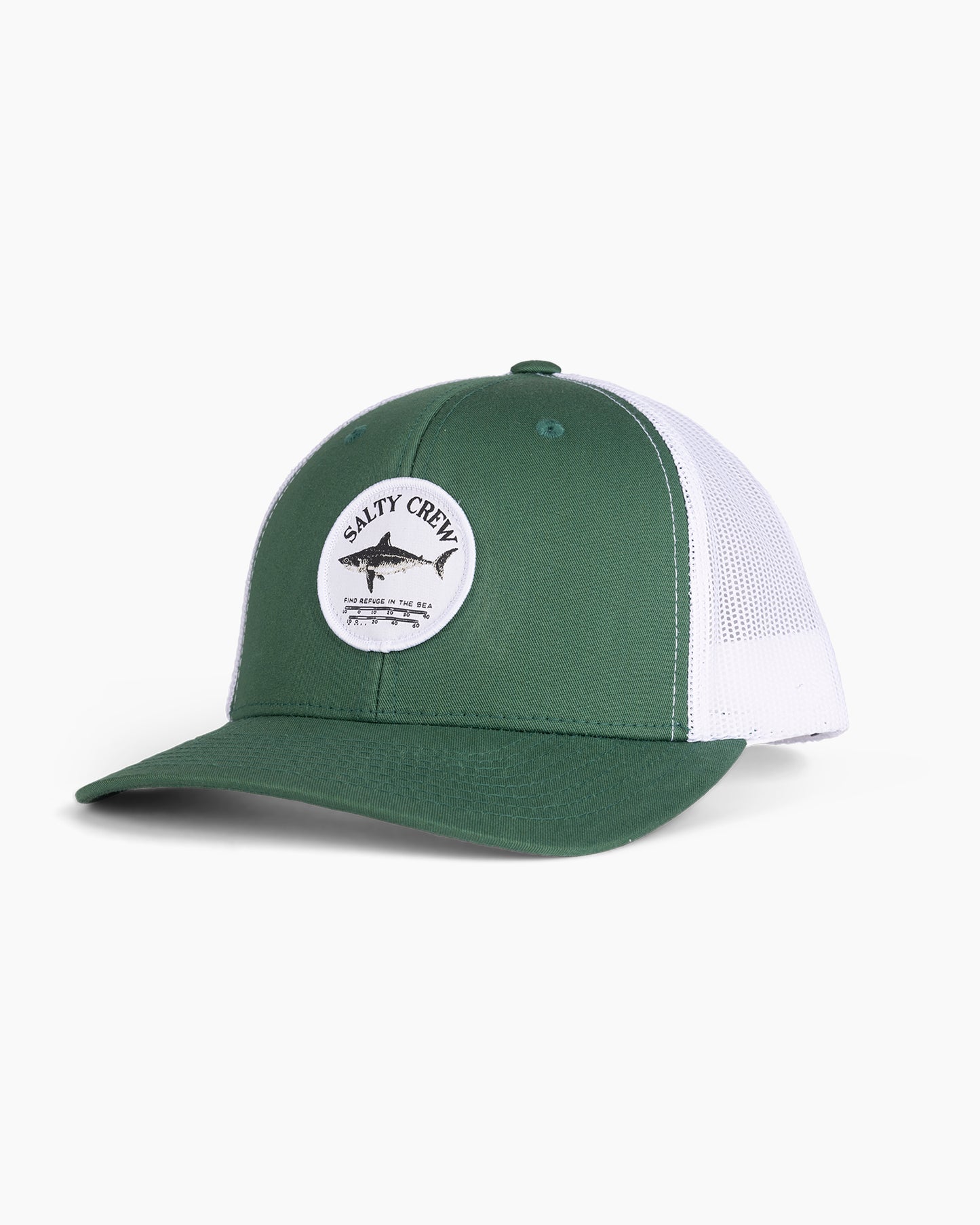 front view off body of Bruce Evergreen/White Retro Trucker