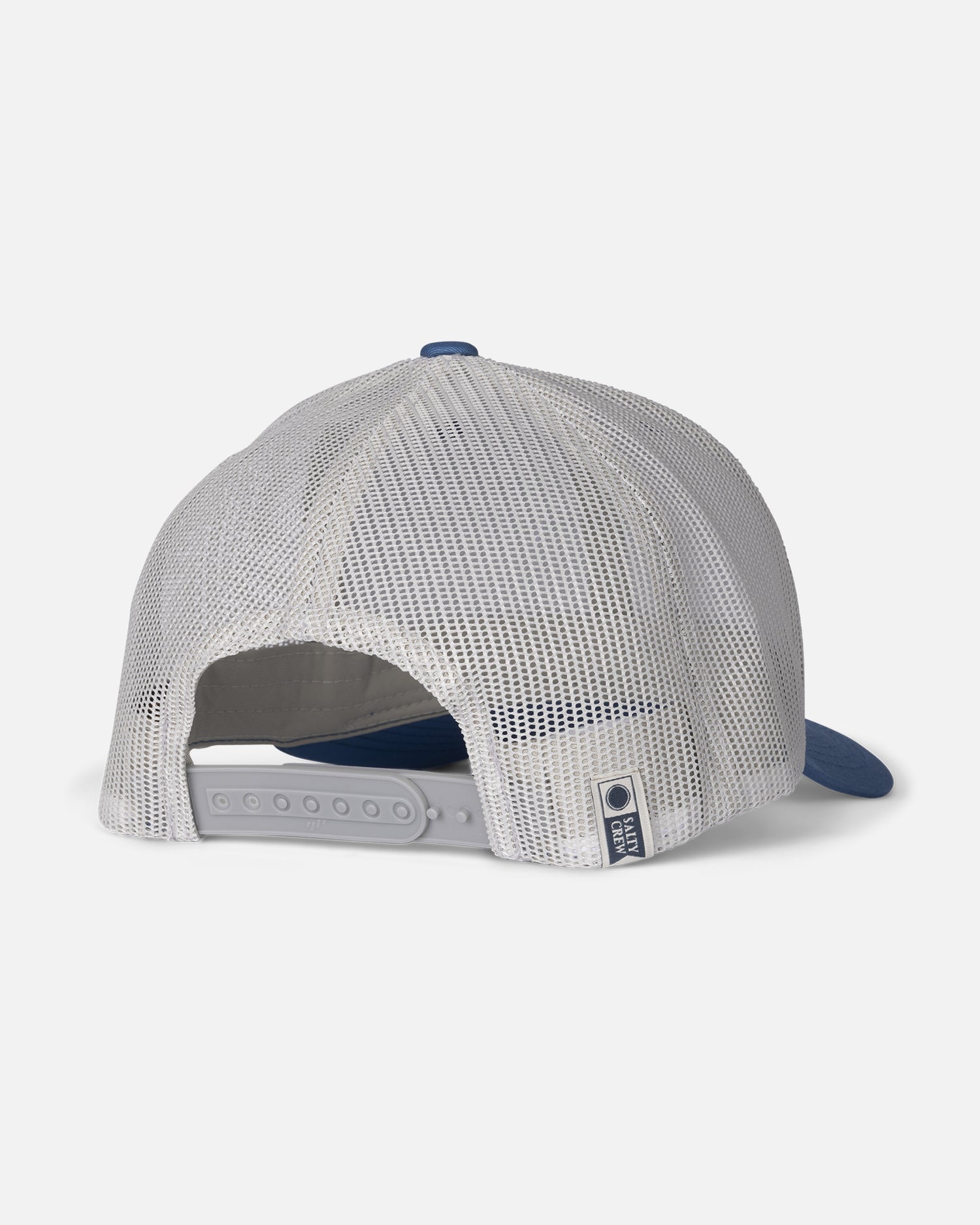 back view of Bruce Retro Trucker Hat - Steel Blue/Silver