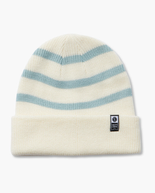 front view of Lighthouse Off White/Cloud Blue Beanie