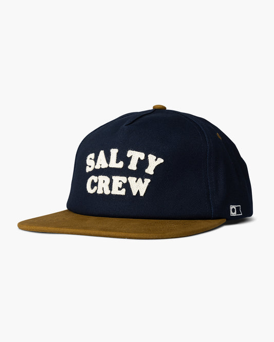 front view of First Mate Navy/Gold 5 Panel