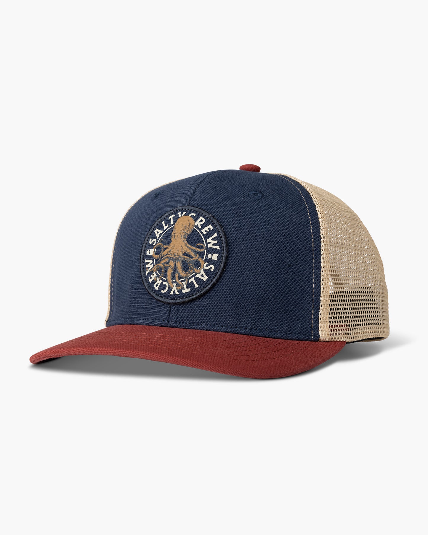 front view of Tentacles Navy/Burgundy Retro Trucker