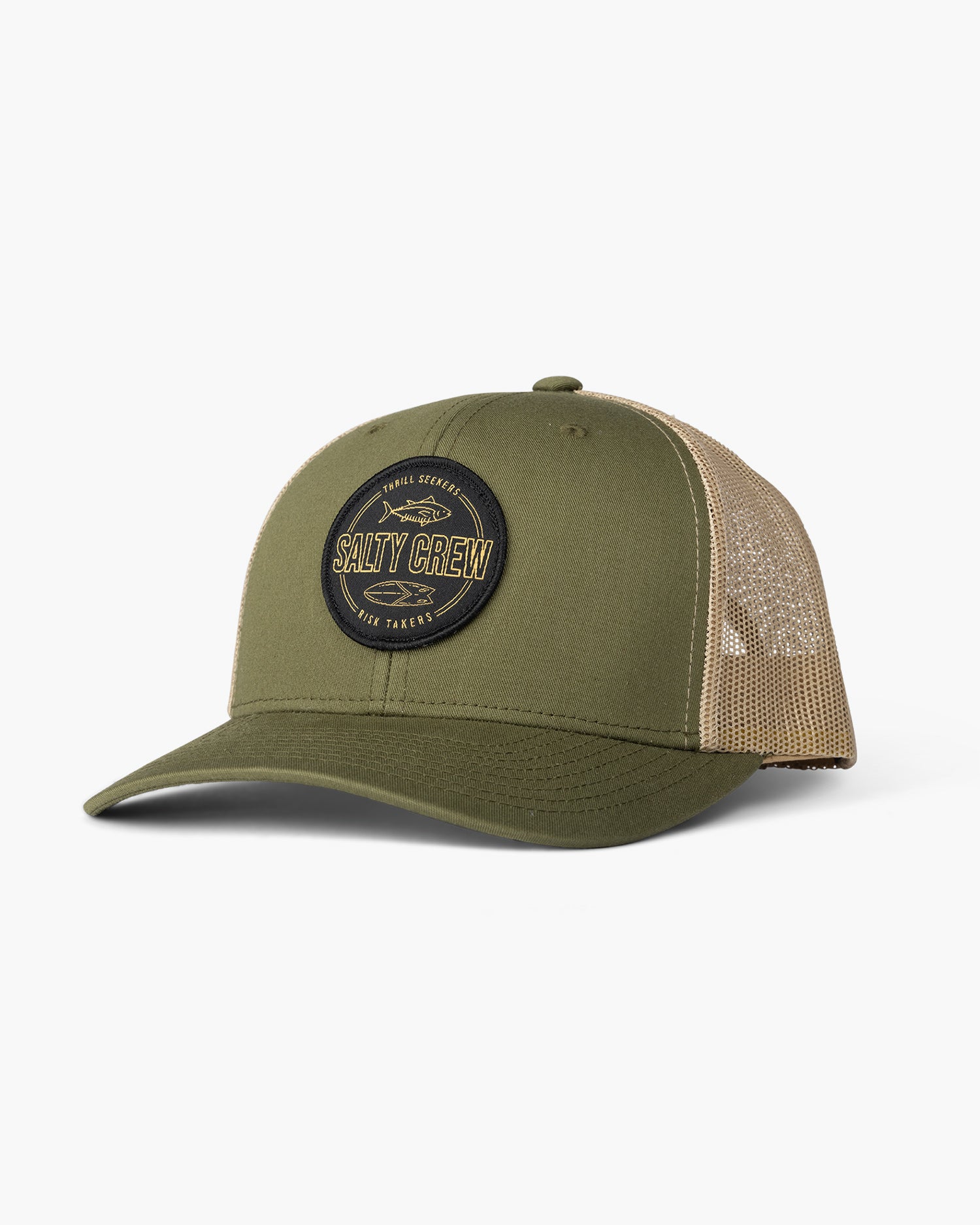 front view of Outlined Moss/Khaki Retro Trucker