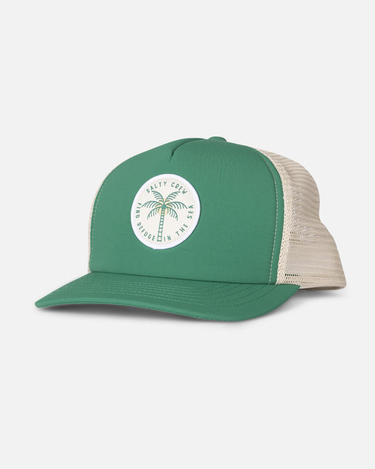 front view of Queen Palm Trucker Hat - Kelly Green