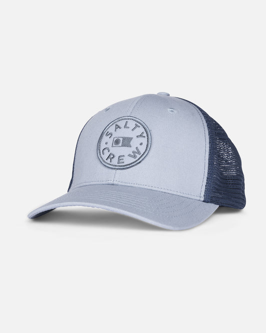 front view of Watermark Retro Trucker - Blue Fog