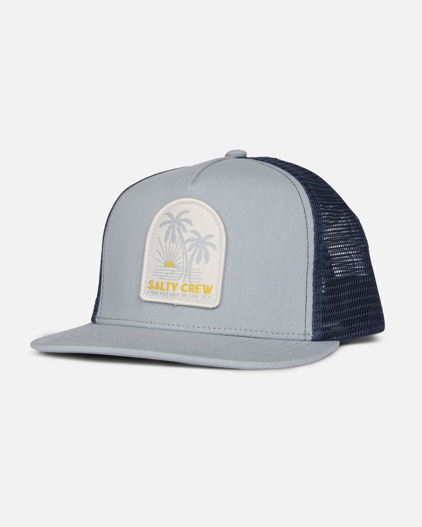 front view of Palmdale Boys Retro Trucker Hat - Blue Gold