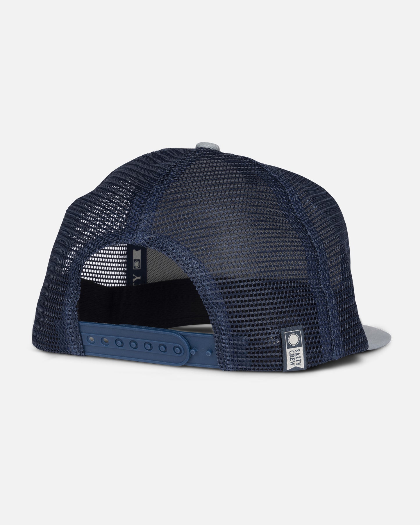 back view of Palmdale Boys Retro Trucker Hat - Blue Gold