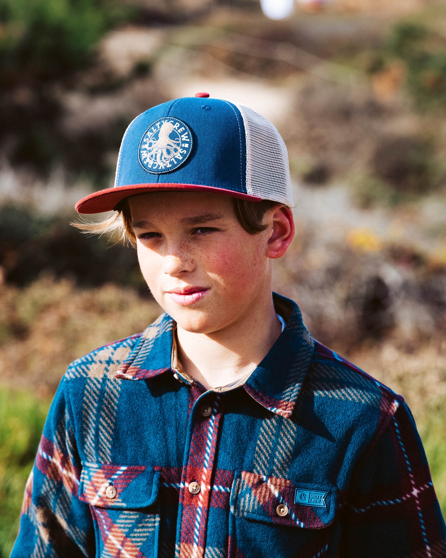 Tentacles Boys Retro Trucker Hat - Navy/Burgundy