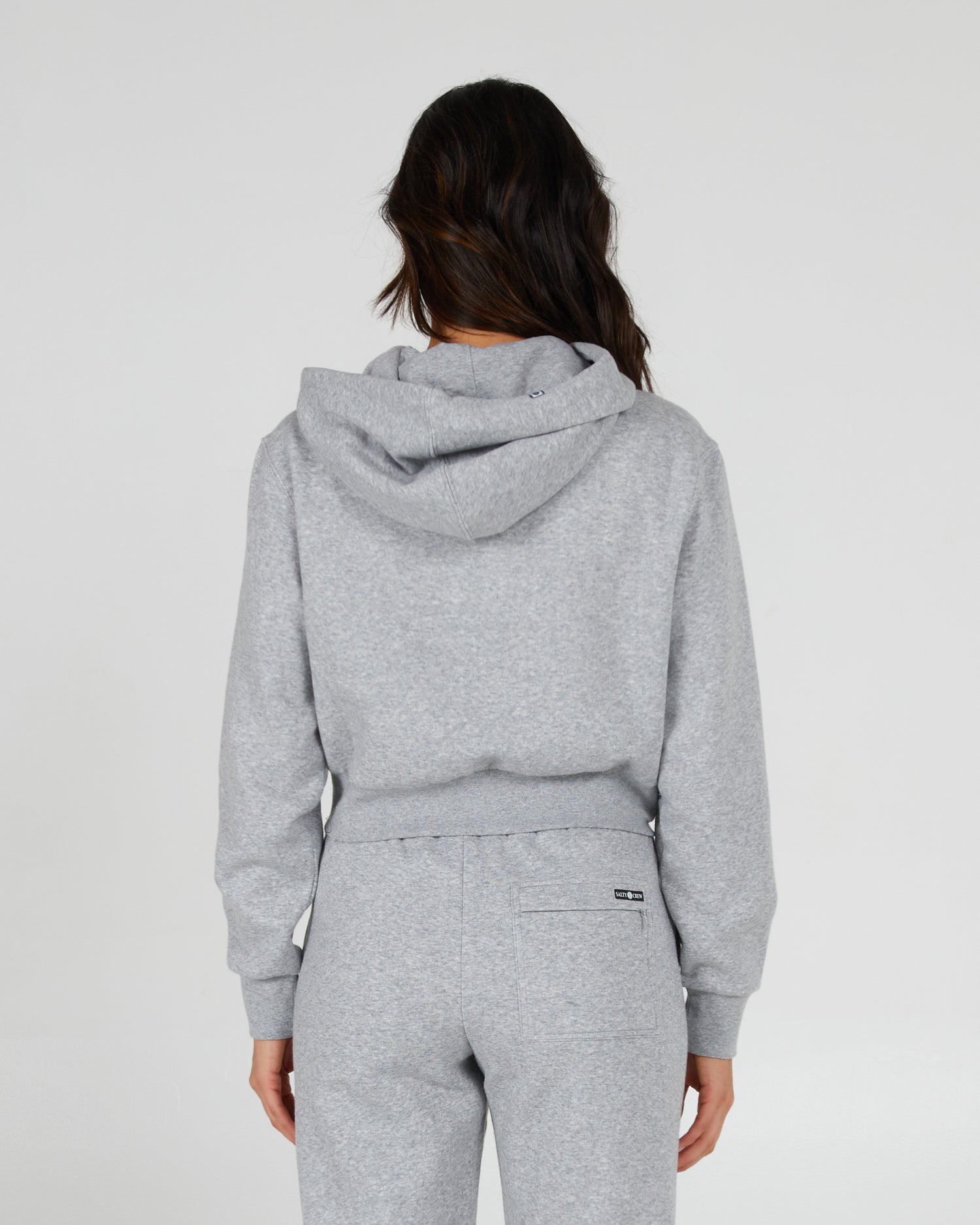 back view of Alpha Athletic Heather Crop Hoody