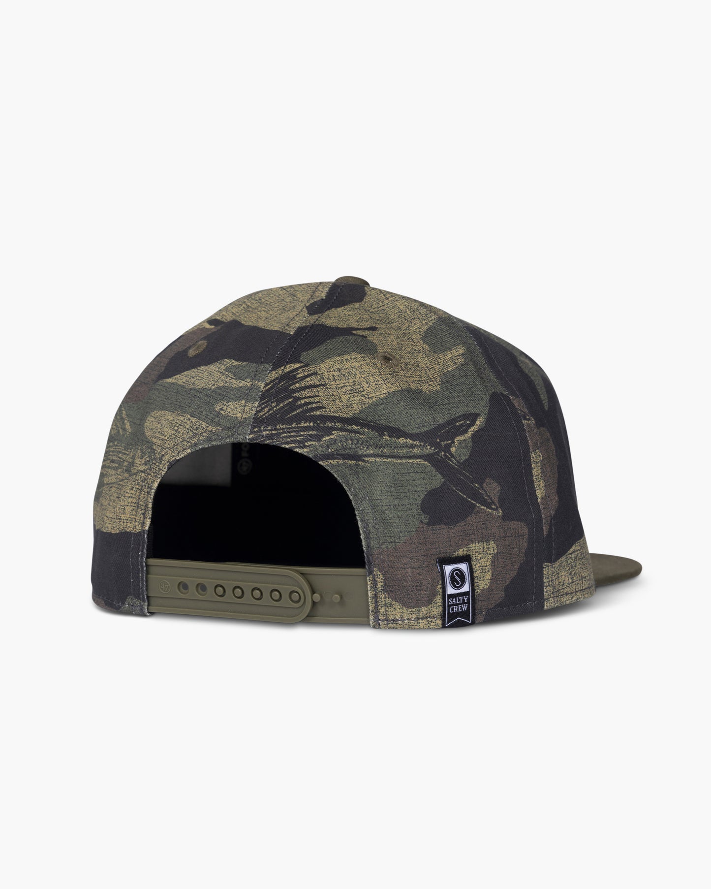 back view of Salty Crew x Padres x 47 Camo Unstructured Snapback