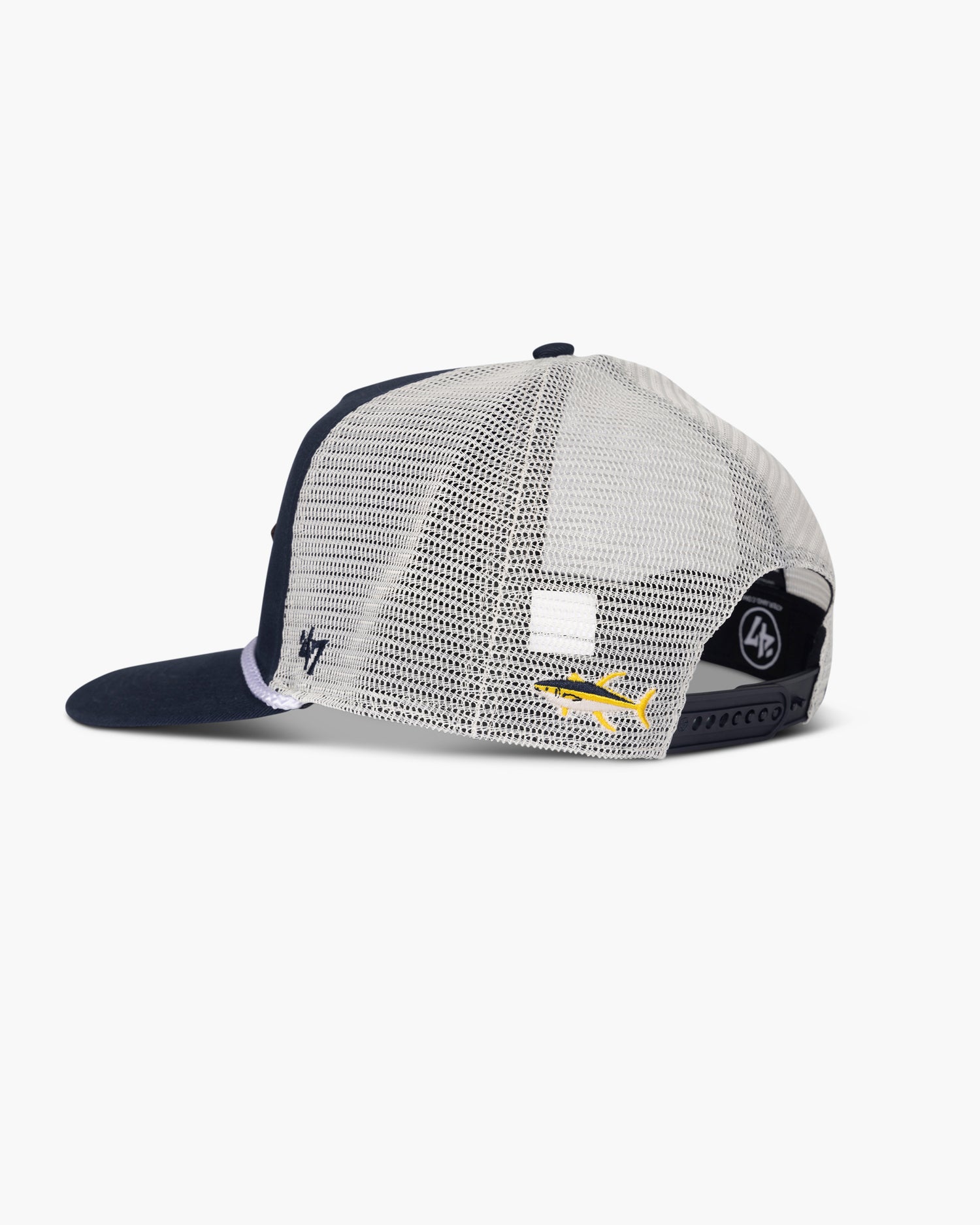 back angled view of Salty Crew x Padres x 47 Navy Trucker