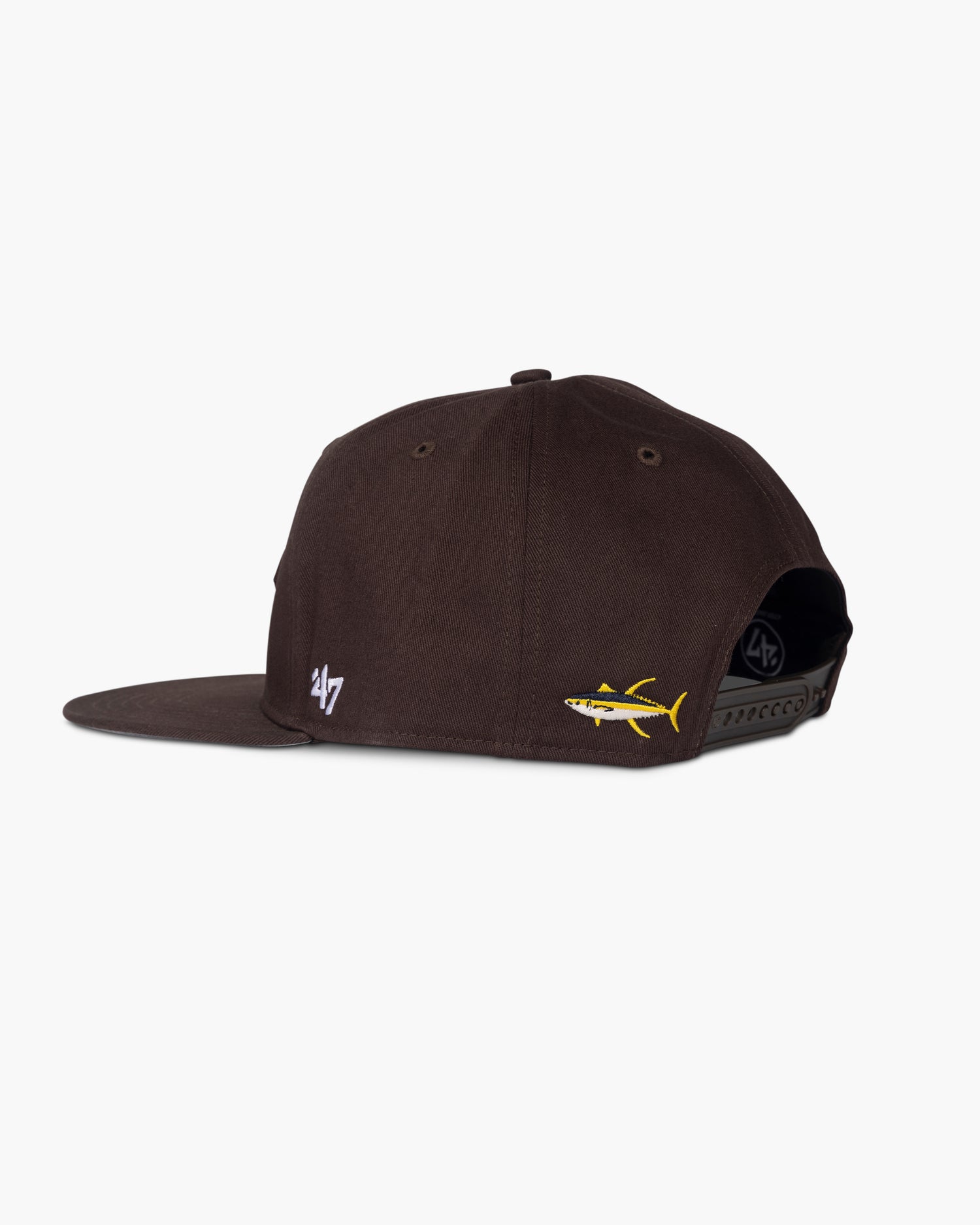 back angled view of Salty Crew x Padres x 47 Brown Structured Snapback