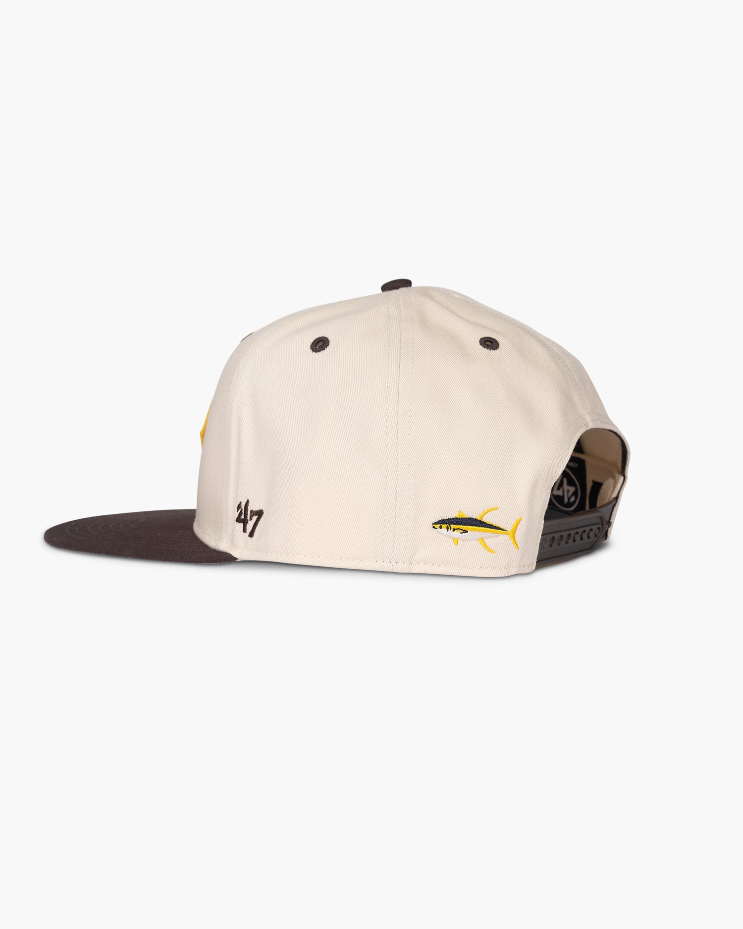 back angled view of Salty Crew x Padres x 47 Natural Structured Snapback