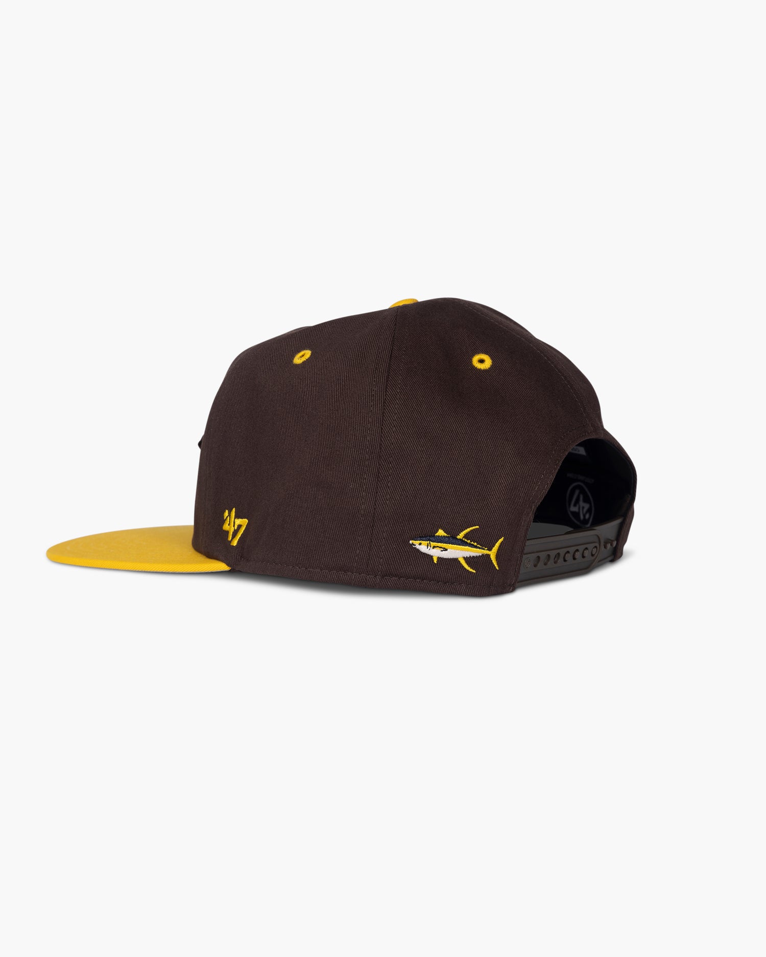 back angled view of Salty Crew x Padres x 47 Brown Unstructured Snapback