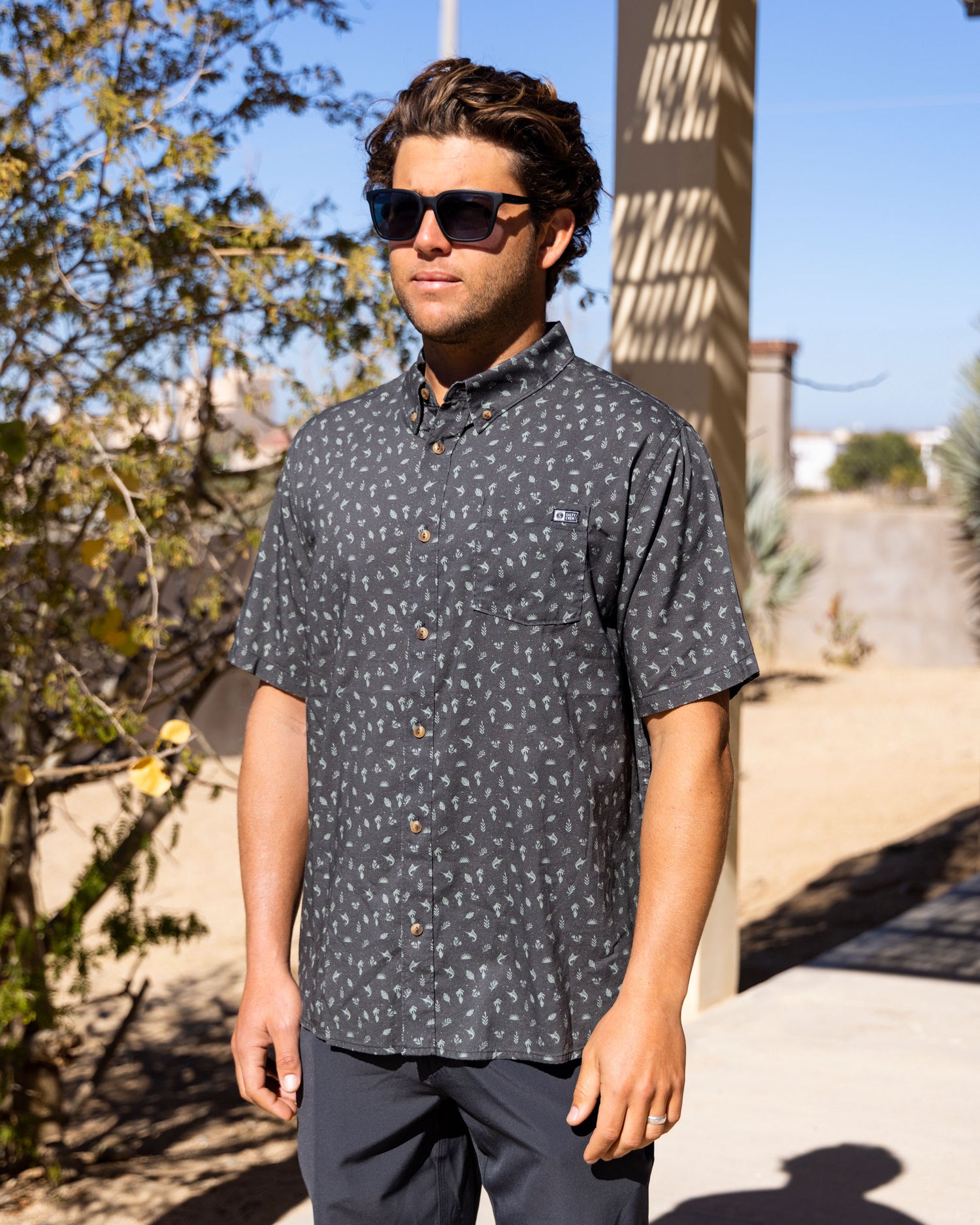 lifestyle shot of Coastal Charcoal S/S Woven