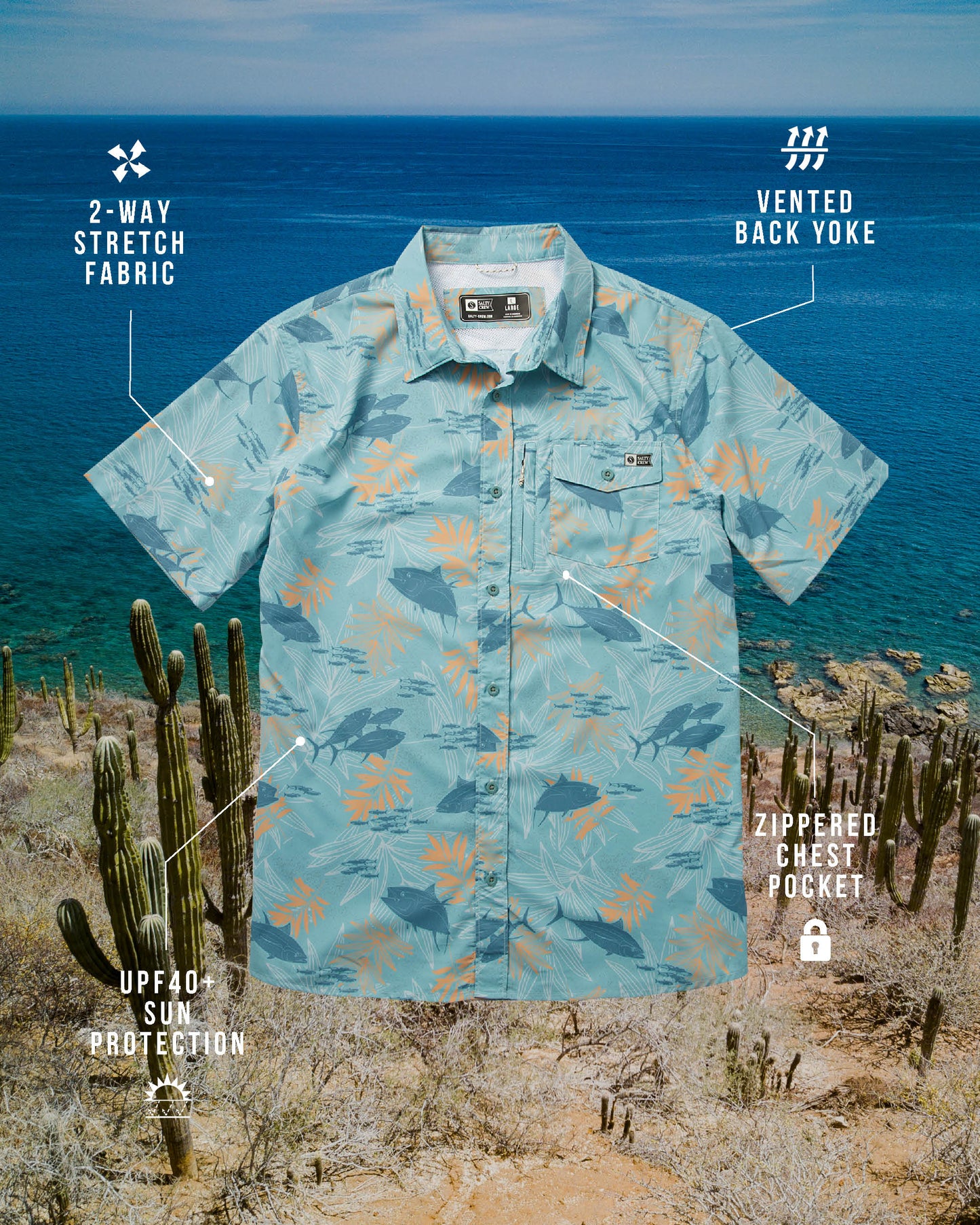 Feeding Frenzy Ocean S/S Tech Woven