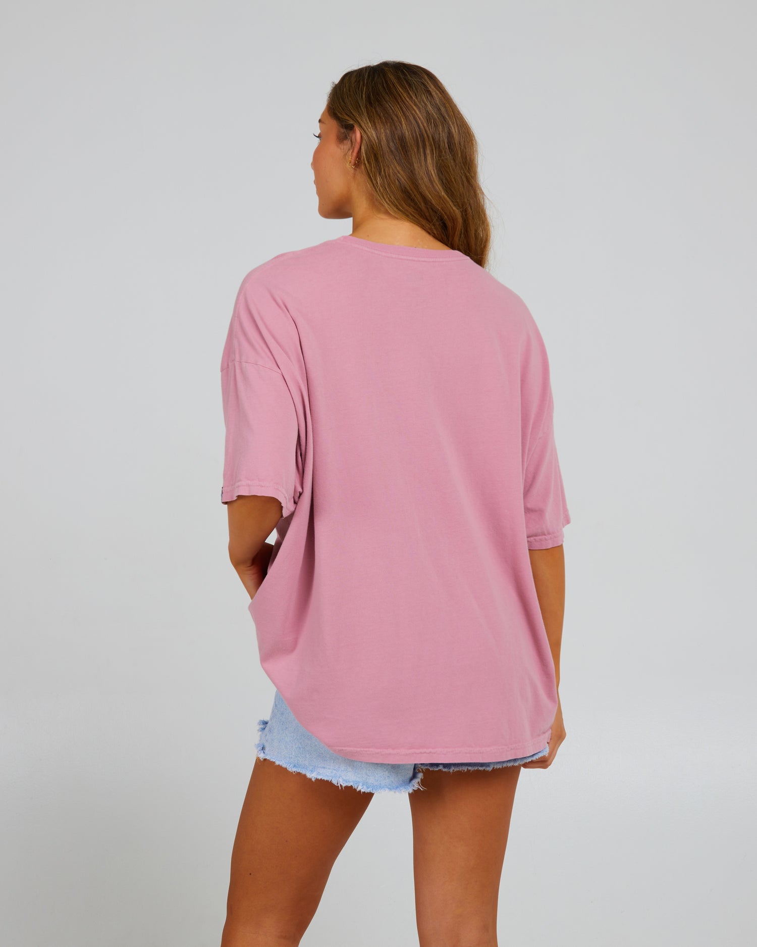 back view of Big Wave Warm Lilac Cover Up Tee