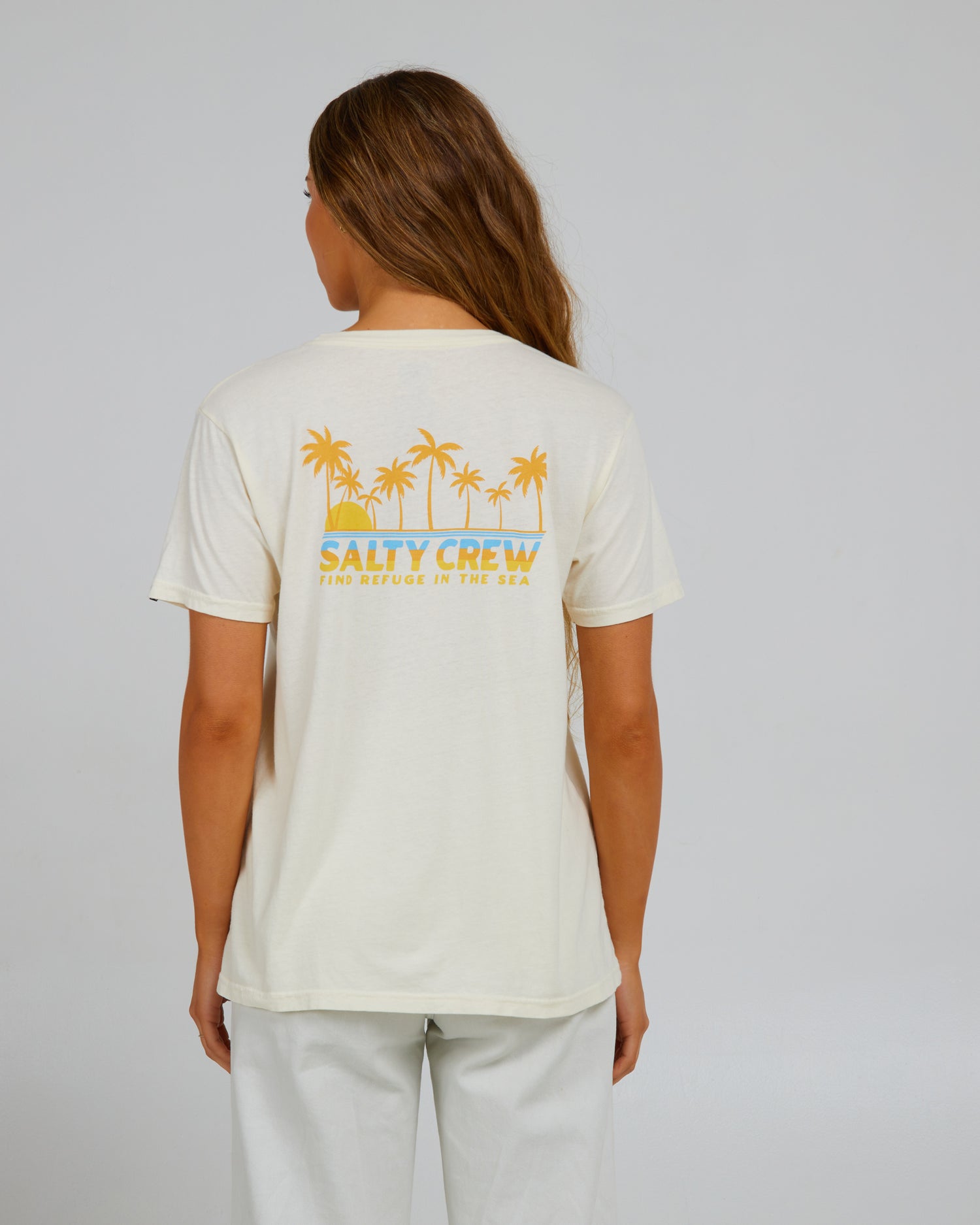 back view of Boardwalk Off White Boyfriend Tee