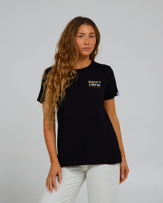 front view of Boardwalk Black Boyfriend Tee