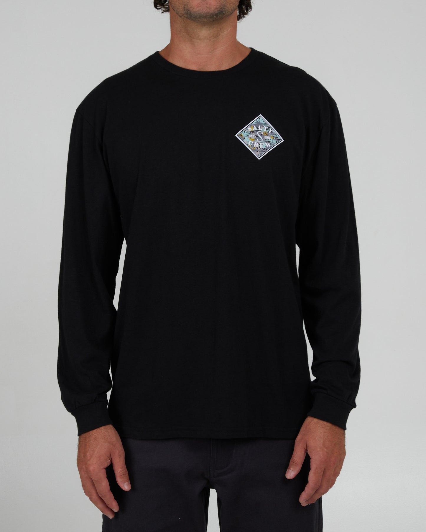 front view of Choppy Tippet Fill Black L/S Premium Tee