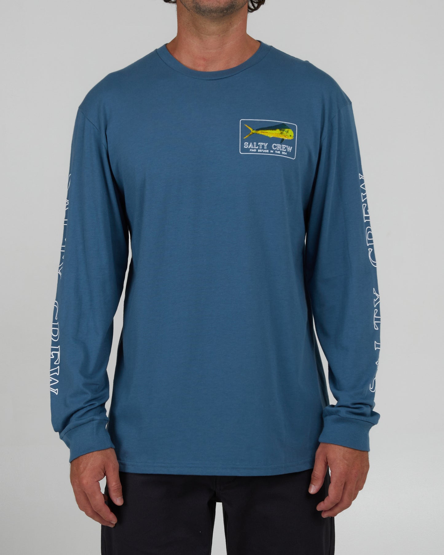 front view of Golden Mahi Slate L/S Premium Tee