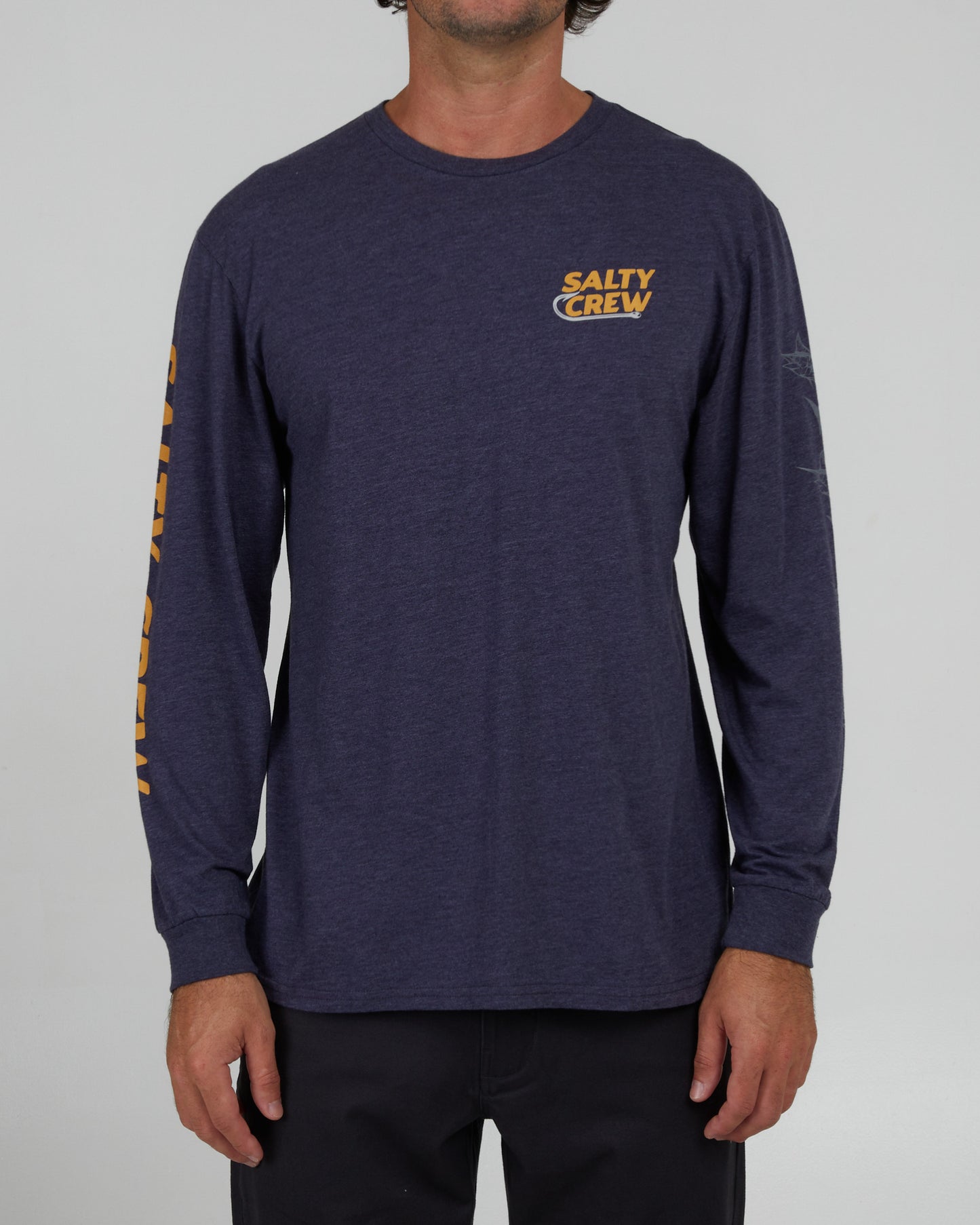 front view of Hook Up Navy Heather L/S Premium Tee