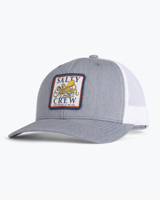 front view of Ink Slinger Heather Grey/White Retro Trucker 