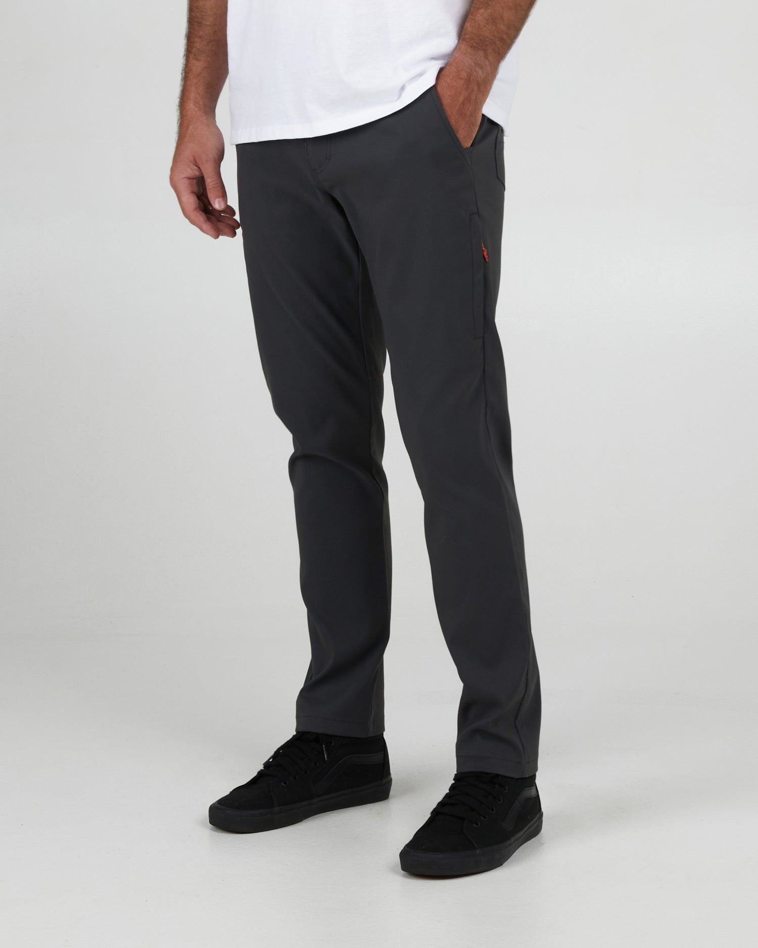 front angled view of Midway Charcoal Tech Pant