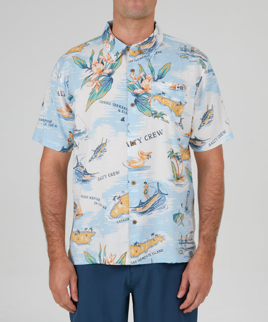 Tropical Fish Short Sleeve Men Button up Shirt, Exotic Fishing