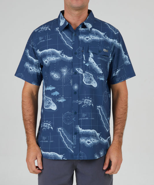 Reel Legends Mens Saltwater Two Way Print Short Sleeve Shirt