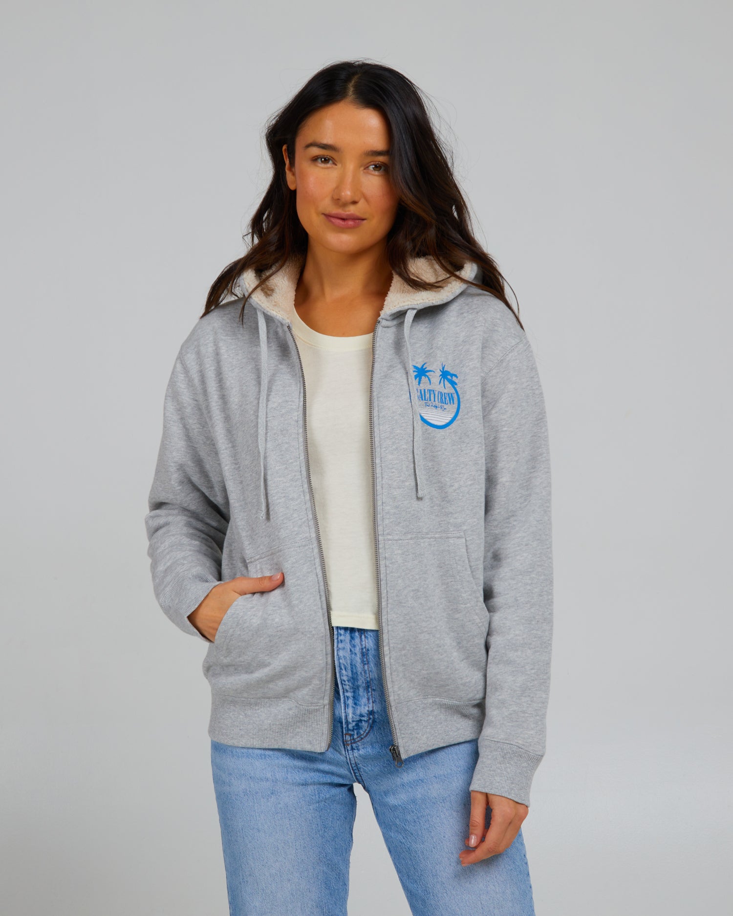 front view of Shades Sherpa Heather Zip Hoody