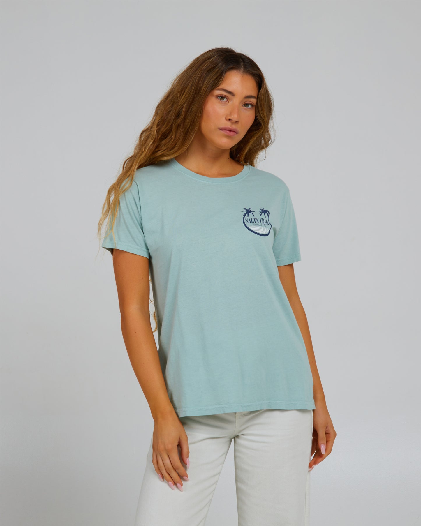 front view of Shades Cloud Blue Boyfriend Tee