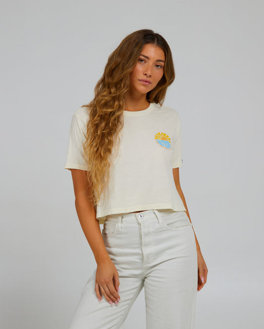 front view of Sun Days Off White Crop Tee