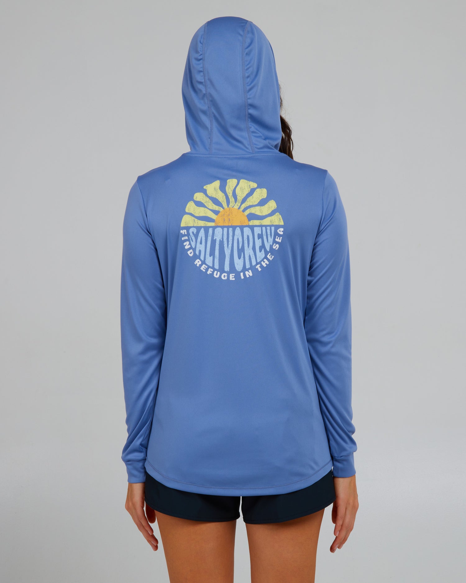 back view of Sun Days Blue Dusk Hooded Sunshirt