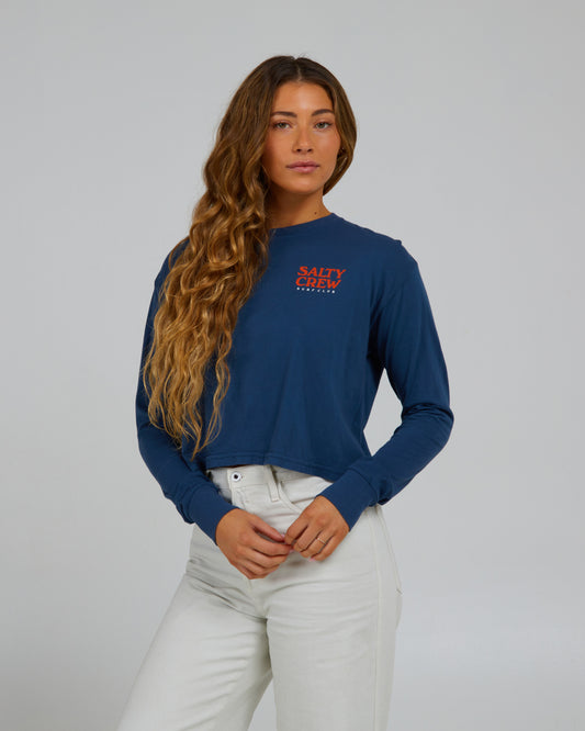 front view of Surf Check Denim L/S Crop