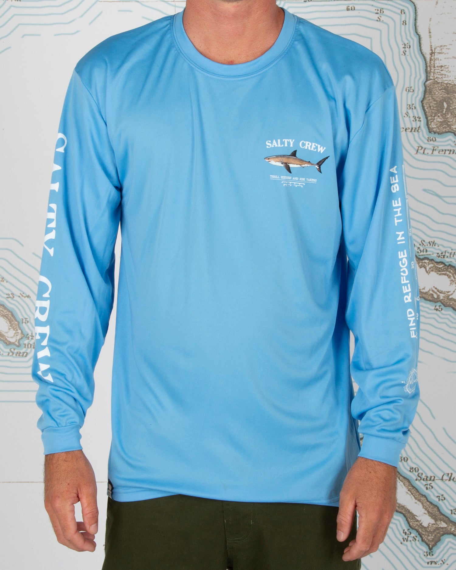 Salty Crew Bruce Long Sleeve Sunshirt Men's Swimwear Light Blue : 3XL